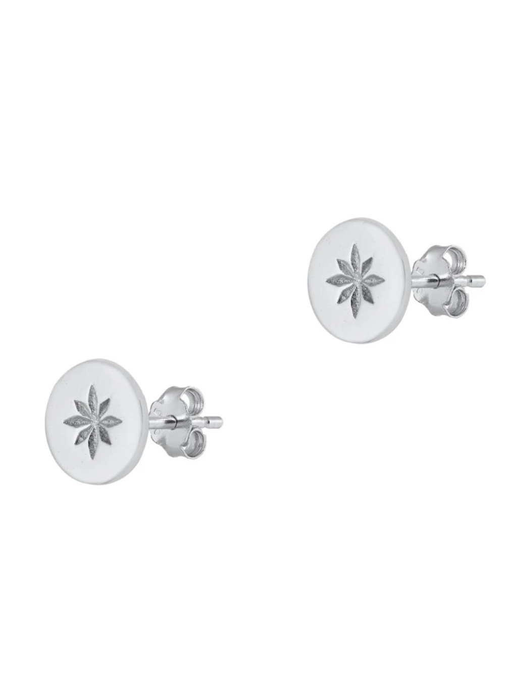 Sterling Silver Engraved Star Disc Stud Earrings 8mm